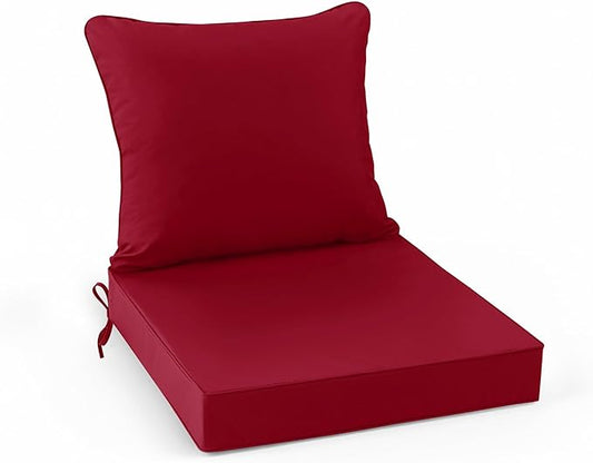 Summsun Waterproof Patio Cushions for Outdoor Furniture, Fade Resistant Back Pillow and Seat Cushion Set for Couch Replacements, 24 x 24 Inch, Red, 1 Set