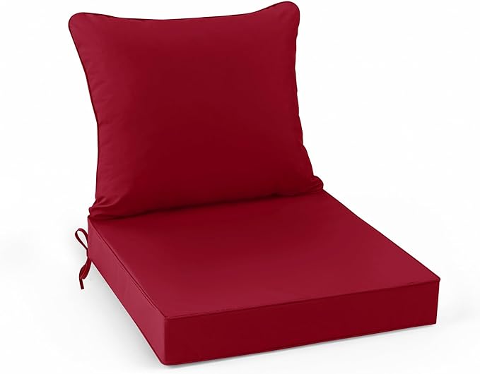 Summsun Outdoor Cushions for Patio Furniture, Double-Sided Waterproof Backrest and Seat Cushion Set with Removable Cover, 19 x 19 Inch, Red, 1 Set