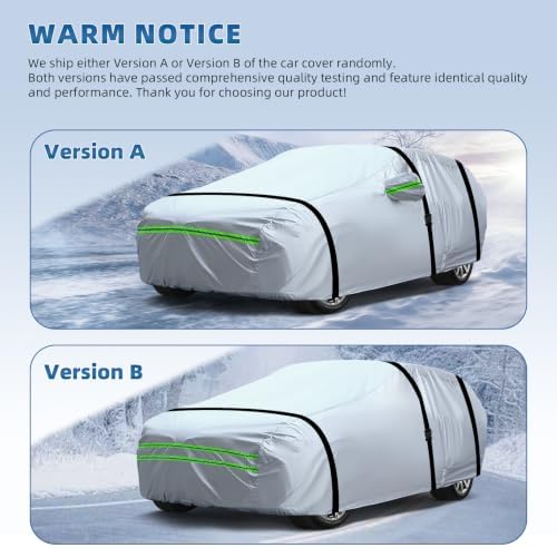 Sedan Car Cover, 6-Layer All-Weather Waterproof, Heavy Outdoor Car Cover, Universal in All Seasons, Snow Protection, Acid Rainproof, Sunscreen, Universally Fit to Sedan (206"-216")- Silvery