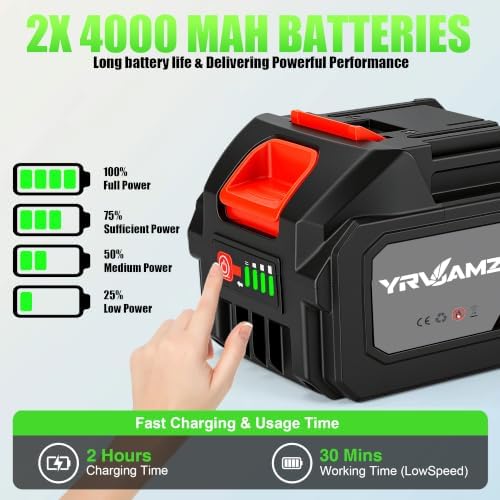 Cordless Leaf Blower with 2 x 4.0Ah Batteries and Fast Charger, Lightweight Electric Handheld Blower, Variable Speed for Lawn Care, Patio, Garage, Driveway Cleaning, Dust Removal and Car Drying