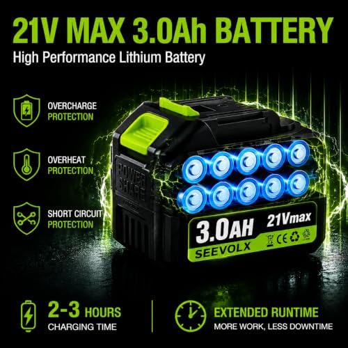 SEEVOLX Cordless Leaf Blower with 21V 3.0Ah Battery & Charger, 700 CFM Lightweight Handheld Blower, 800,000 RPM, 50+ m/s for Lawn, Patio, Leaves, Dust & Car Drying, Emerald Green