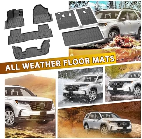 Powerty Floor Mats for Honda Pilot 2023-2025 2026, All Weather 3D TPE Anti-Slip Trunk Cargo Liner Seat Back Covers Protectors Full Set Car Accessories
