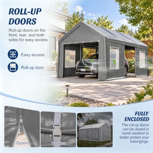 10x20ft Heavy Duty Carport Portable Garage Car Canopy with All-Season Tarp