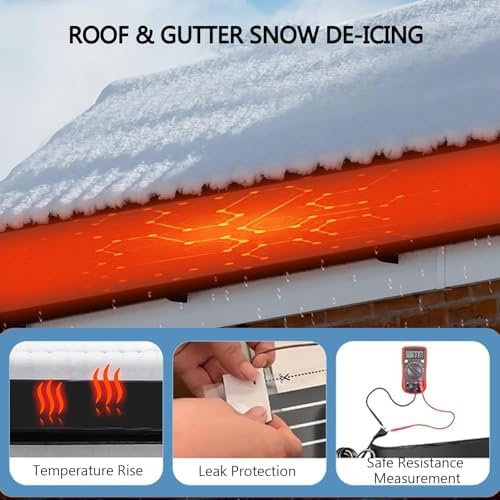 Roof & Gutter Snow De-Icing Heater, Graphene Snow Melting Mat for Roof and Gutters Ice Dam Prevention, Non-Slip Heated Outdoor Mats for Walkway Stairs Steps, Easy to Install 120V(33cm*75cm(13in*30in))