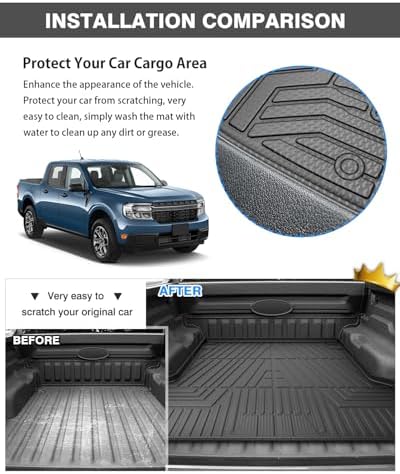 Powerty Floor Mats Truck Bed Mat for 2022-2024 2025 2026 Ford Maverick Gas Model All Weather 3D TPE Anti-Slip Protection, 1st & 2nd Row Set with Truck Bed Liner Accessories