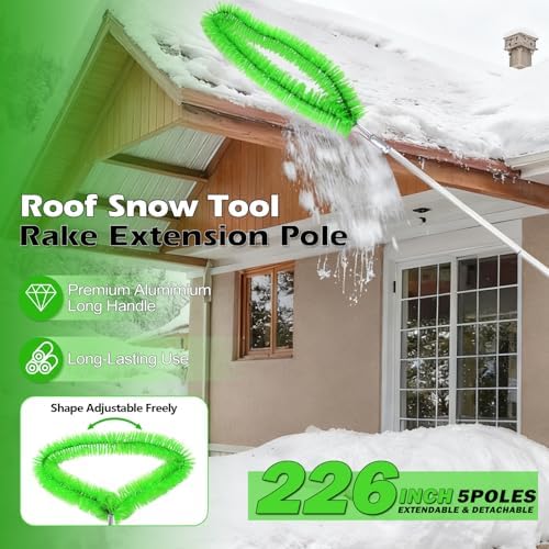 19Ft Roof Rake Brush Snow Leaves Gutter Cleaning Broom Remove Tool