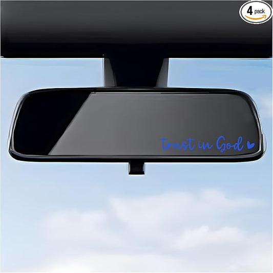 DXNQ 4 PCS Trust in God Rearview Mirror Decals, Automotive Vinyl Rear View Mirror Decorative Stickers, Waterproof Trust in God Stickers for Car Truck Laptop, Car Accessories (Blue)