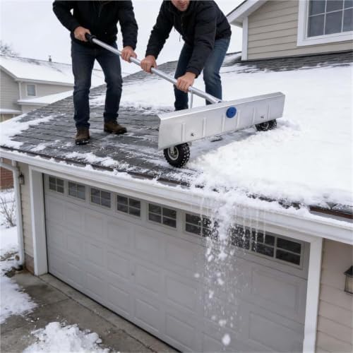 Aluminum Roof Snow Rake , Telescoping Pole Extends 147-607Cm