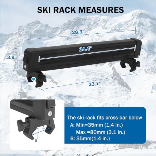 24.4 Inch Ski and Snowboard Rack for Car Roof, with TPV Rubber Padding and Lock, Fit 4 Pairs of Skis or 4 Snowboards, Fishing Pole Rod Rack for Car, Black 2027 New