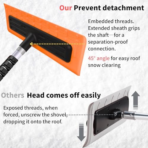 2025 Upgraded Never-Scratch SnowBuster,Snow Roof Rake,EVA Soft Foam Pad Snow Removal Tool,S-Shaped Design for House Roof,Solar Panels,Car Snow, and Leaves,Orange(24FT Telescopic Extension Pole)