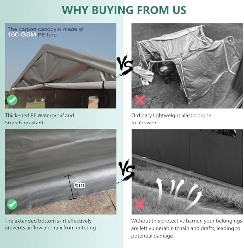 13x26ft Heavy Duty Carport Outdoor Garage Canopy with Weatherproof Shelter