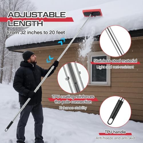 Chumia Adjustable Roof Rakes for Snow Removal, Telescoping 32 Inch -12 ft