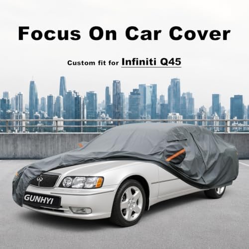 GUNHYI Premium Car Cover Custom Fit Infiniti Q45, 16 Layers Heavy Duty Car Cover Waterproof All Weather with Zipper Door for Sun Rain Snow Dust Uv Protection