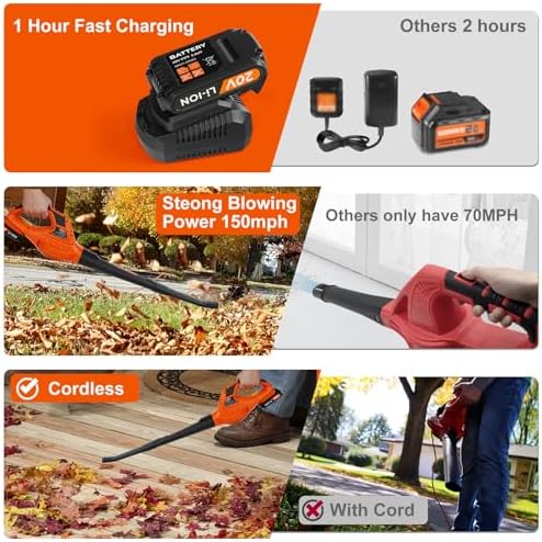 Leisch Life Cordless Leaf Blower,21V Handheld Electric Leaf Blower with 2 x 2.0Ah Battery & Charger, Lightweight Battery Powered Leaf Blower for Lawn Care, Patio, Yard, Sidewalk,Snow Blowing