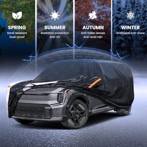 Multi-Layer Car Cover Custom Fit for Kia EV9 (EV)(2023-2026), 100% Waterproof All Weather for Automobiles, Gift with Towel, Heavy Duty Car Covers for Rain Sun UV Protection with Door Zipper
