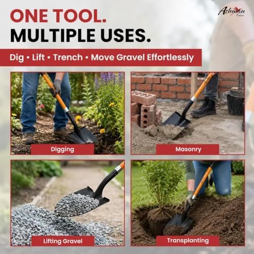 Ashman Heavy-Duty Digging Shovel (2 Pack) with Trenching Blade and 41-Inch Comfortable Handle - Ideal for Garden, Landscaping, Construction, and Masonry - Perfect for Digging Soil, Dirt, and Gravel.