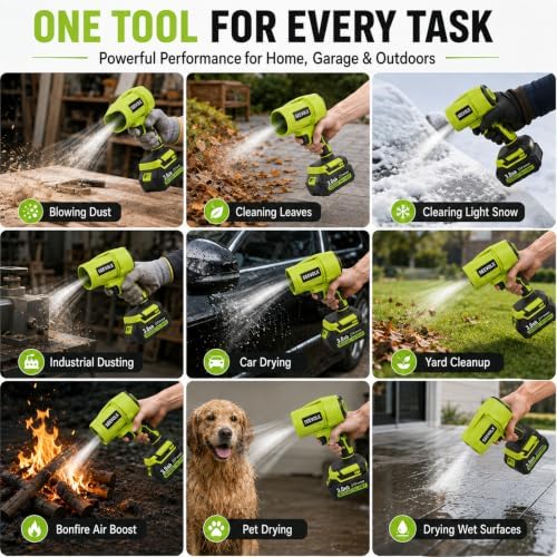 SEEVOLX Turbo Jet Cordless Leaf Blower with 2 x 21V 3.0Ah Batteries & Charger, 700 CFM Lightweight Handheld Blower, 800,000 RPM High Speed Motor, 50+ m/s Air Speed for Lawn, Leaves, Dust & Car Drying