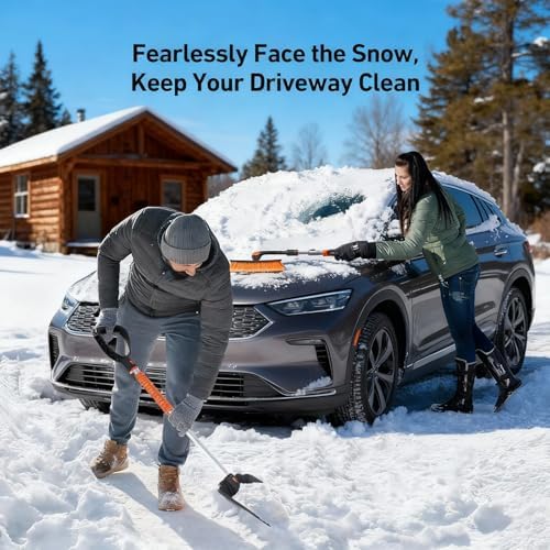 34'' to 41'' Extendable Snow Brush, Ice Scraper for Car Windshield, Emergency Snow Shovel Snow Broom with Foam Grip 180° Pivoting Brush Head, Telescoping Snow Scraper for Car SUV Truck