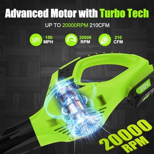Leisch Life 21V Leaf Blower Cordless | Handheld Electric Lightweight Blower with 2.0Ah Rechargeable Battery & Fast Charger | Adjustable Speeds, Portable Design for Lawn, Patio, Yard, Sidewalk Cleaning