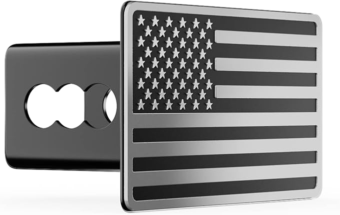 Chrome Line American Flag Metal Trailer Hitch Cover for 2" inch Receivers, Tow Hitch Cover for Trucks Cars SUV (Chrome Line)