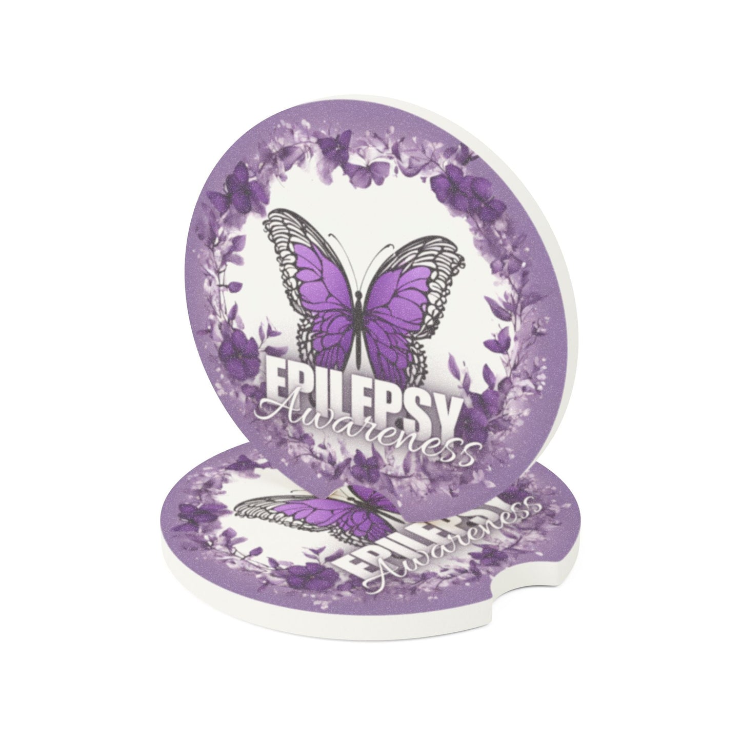 Epilepsy Awareness Butterfly Car Coasters | Purple Ribbon Support Coasters
