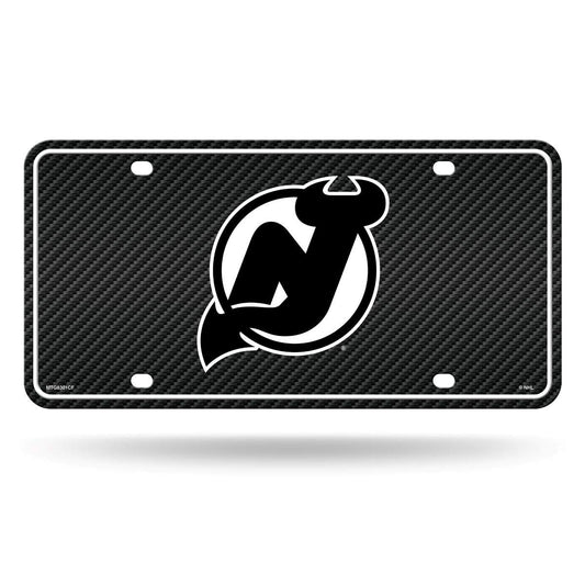 Rico Industries NHL New Jersey Devils Carbon Fiber Metal Auto Tag 8.5" x 11" - Great for Truck/Car/SUV