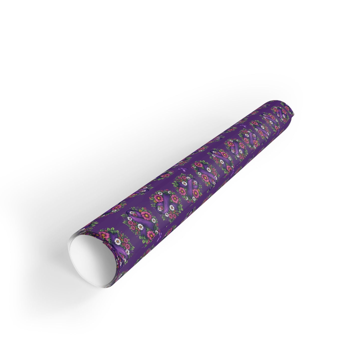 Purple Ribbon & Flowers Gift Wrap Paper Roll for Epilepsy Awareness