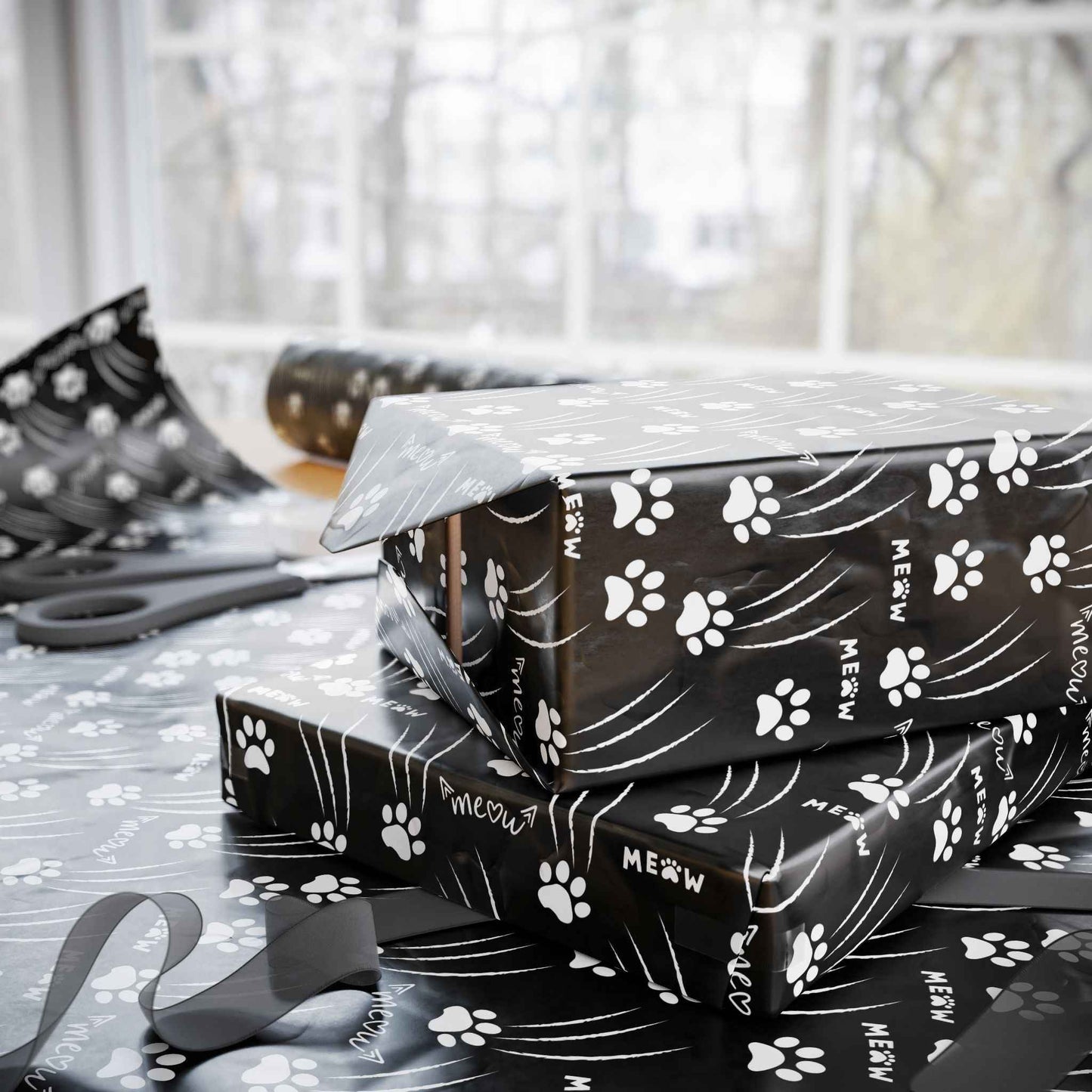 Cat Paw Scratch Gift Wrap – Black & White