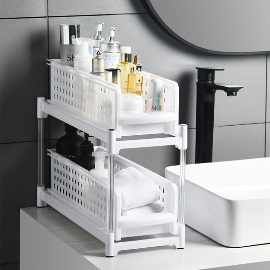 Solid Color Plastic Pull-out Double-layer Storage Rack