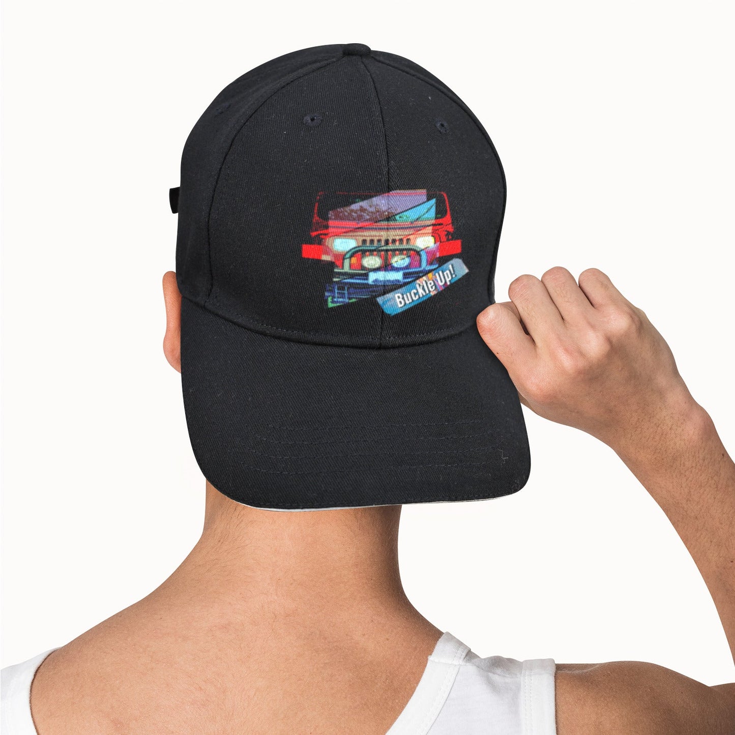 Buckle Up! 4 Wheel Drive Sandwich Black Baseball Cap (Made in USA)