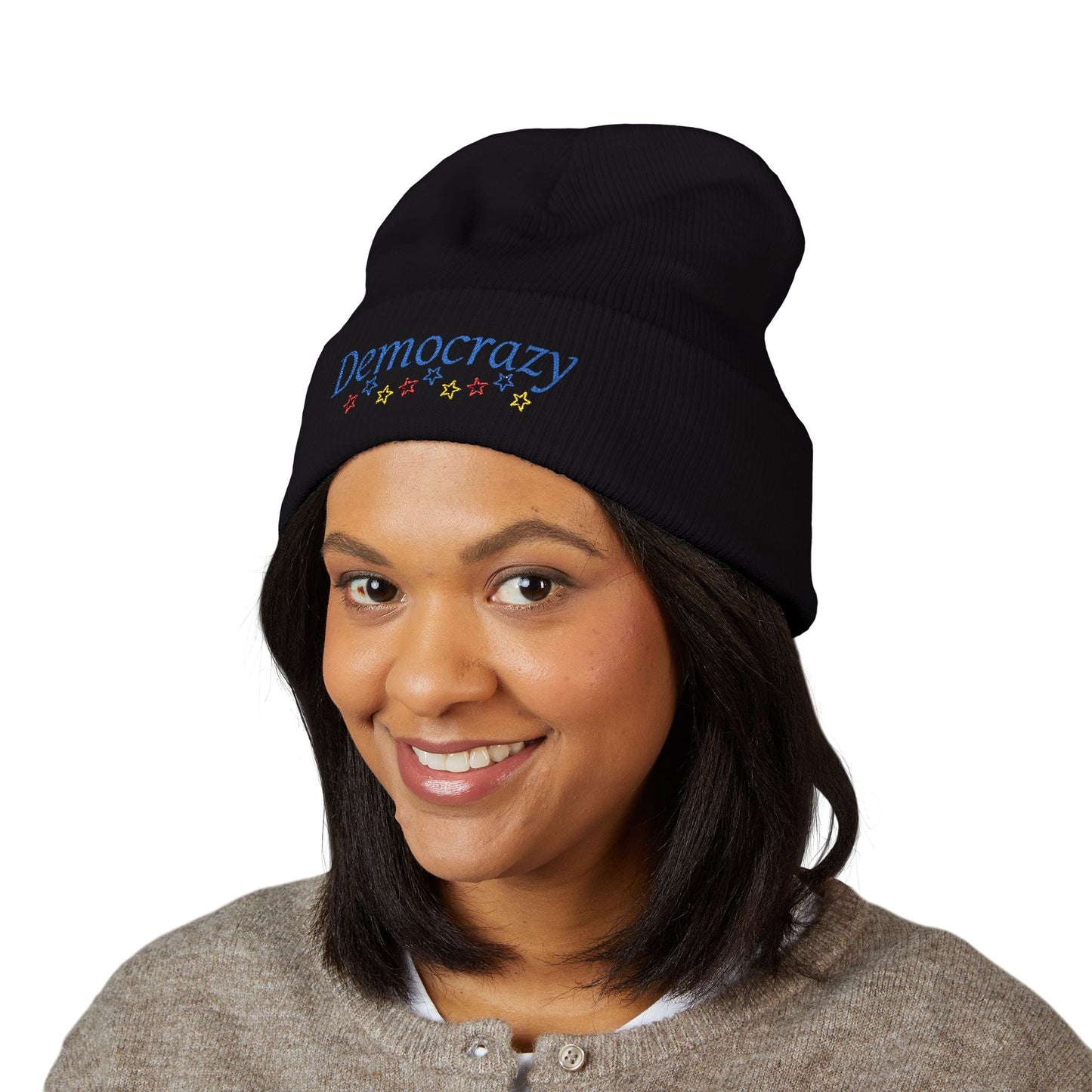 Democrazy Cuffed Beanie – Political Satire Knit Hat