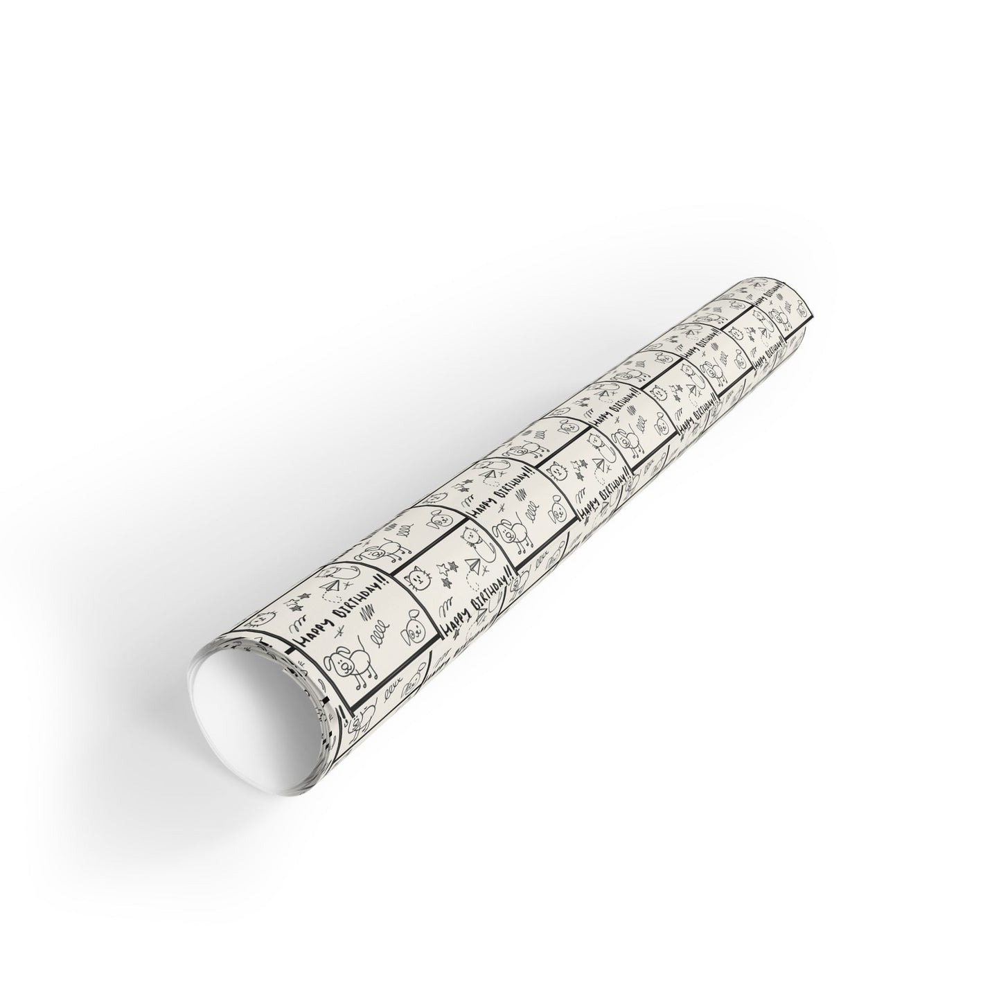 Sketched Puppies & Kitties Birthday Gift Wrap Roll for Adorable Presents