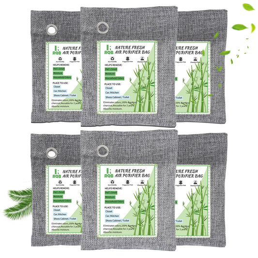 6 Pack Activated Charcoal Odor Absorber. Nature Fresh Bamboo Charcoal Air Purifying Bag Home Closet Air Freshener Deodorizer and Moisture Eliminator Purifier for Closet Shoe Car Air freshener