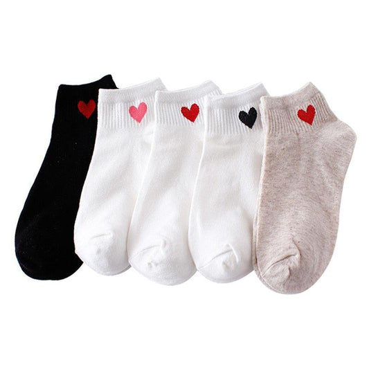 Women Short Socks Red Heart Cute College Fresh Female Socks Soft Cotton Summer Autumn Sock for Girls