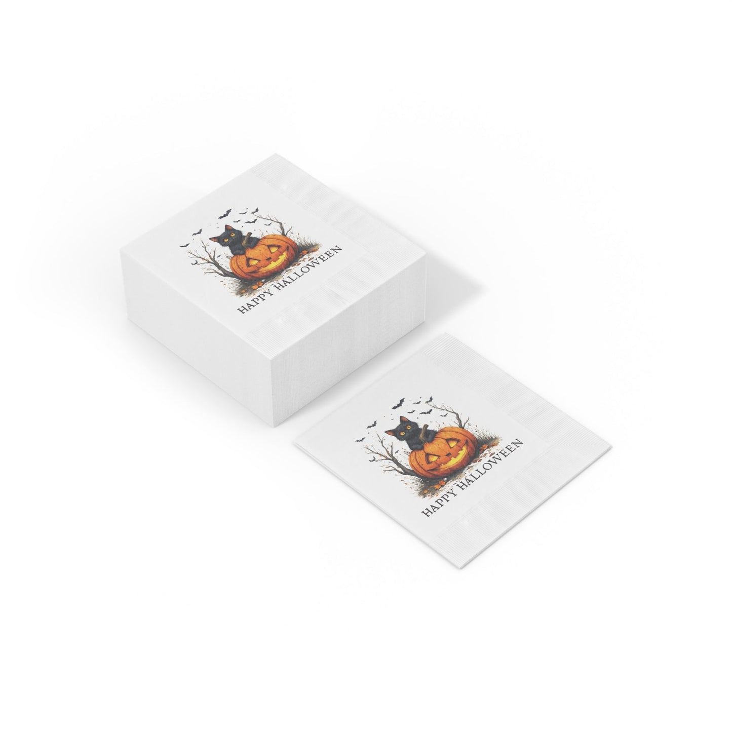 Halloween Napkins with Cats & Pumpkins Design for Spooky Celebrations