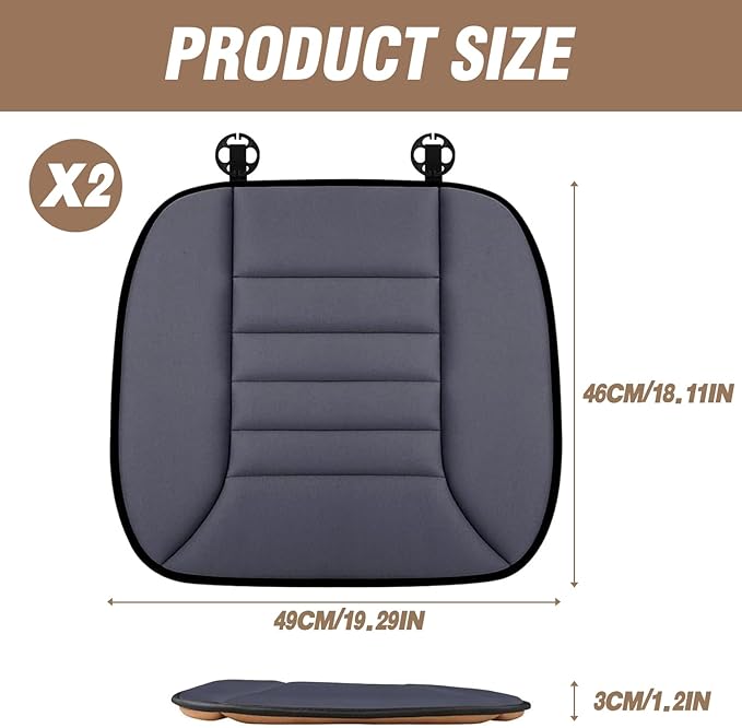 MYFAMIREA 2PCS Car Seat Cushion Pad 1.2" Thick Comfort Seat Protector for Car Driver Seat Office Chair Home Use Memory Foam Seat Cushion with Non Slip Bottom, 20'' x 18.5'', Dark Gray