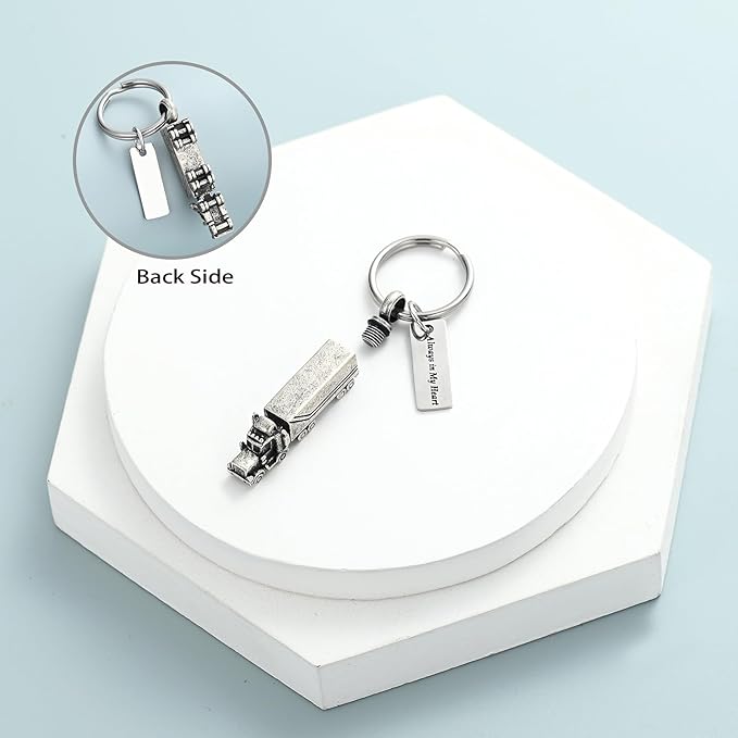 Imrsanl 18 Wheeler Semi Truck Urn Keychain for Ashes for Men Women Memorial Pendant Key Ring Cremation Jewelry Keepsake