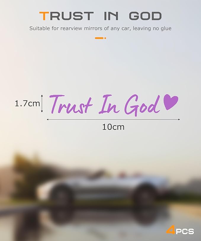 SCUARI 4PCS Car Stickers,Cars Decals,Car Accessories Trust in God Rearview Mirror Sticker,Auto Stickers and Decals,Auto Decals for Women,Trust in God Mirror Decoration,Fits Most Vehicles (Purple)