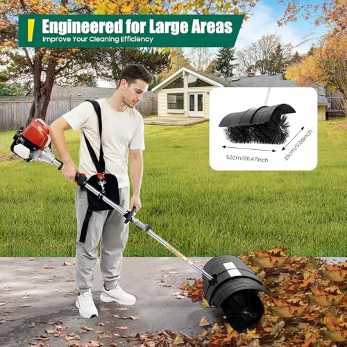 Handheld Backpack Gas Lawn Sweeper, 4-Stroke Low Noise Brush Broom with Shoulder Strap & Goggles, Snow Blower for Driveway, Yard, Artificial Grass, Leaves and Debris Cleanup