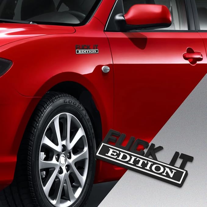Fuck IT Edition Emblem, Car Exterior Emblems Badge 3D Sticker Decal, Fuck-IT Edition Emblem 3D Fender Badge Decal, 3D Fender Badge Decal Car Truck Replacement, Fit for All Cars (Black White 1)