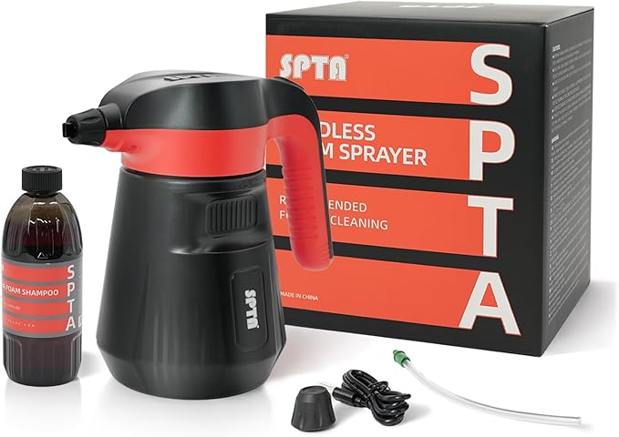 SPTA Pressure Foam Sprayer, 2.25L/76 oz Electric Pressurized Soap Sprayer Car Foam Sprayer, Cordless Pump Sprayer, Car Wash Pressure Washer Foamer with 500ML Shampoo for Detailing