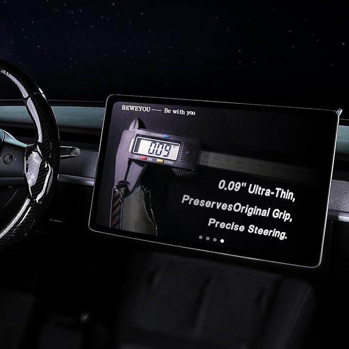Steering Wheel Cover for Tesla Model 3 2017-2023 & Model Y 2020-2024 | Carbon Fiber，Anti-Slip, Wear & Heat Resistant, Easy to Install, Stylish Sport Design