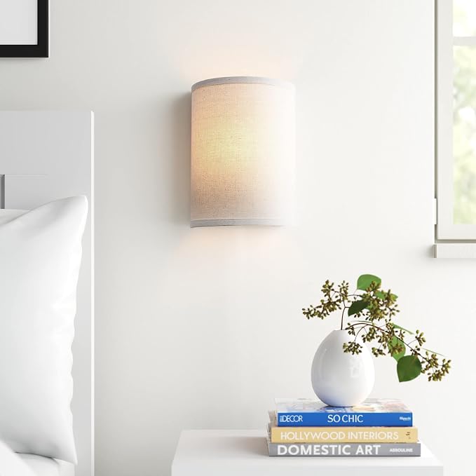 Wall Sconce Lighting Linen Fabric Decor, Industrial Vintage Night Light Wall Lamp Fixture with Fabric Shade for Bedroom Living Room Hallway Corridor