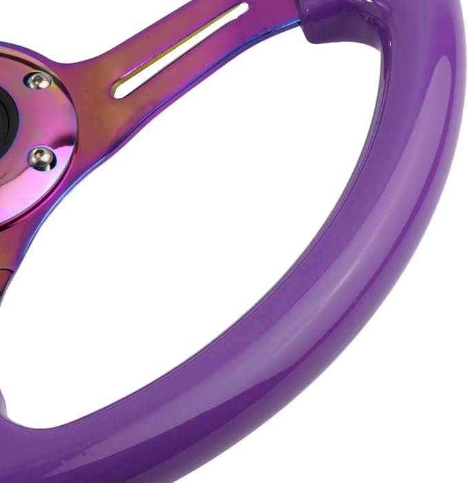 350mm 14" Racing Sport Steering Wheel Drifting Deep Dish 6 Bolts Purple Classic ABS Steering Wheel with Neo Chrome Spoke and Horn Button