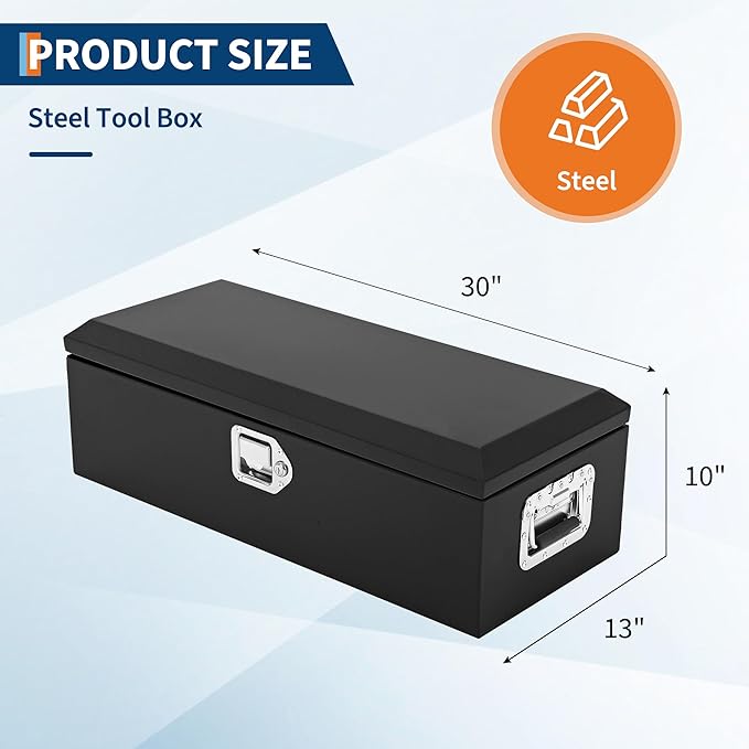30 Inch Heavy Duty Steel Truck Bed Tool Box Truck Car Outdoor Trailer Pickup Toolbox, RV Storage Organizer w/Lock & Keys