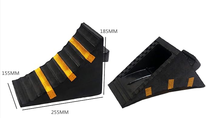 2 Pack Heavy Duty Large Solid Rubber Wheel Chocks for Travel Trailer Hauler Truck Fire Truck Commercial Vehicle RV with Reflective Tapes 13.4" x 6" x 7.3" Black and Yellow