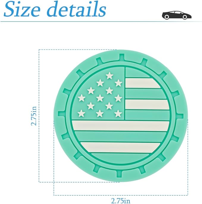 AUCELI 2 Pack Car Cup Holder Coasters, Colored American Flag US Flag Insert Car Cup Coaster, 2.75 Inch Anti Slip Shockproof Embedded Drink Mat, Vehicle Interior Decor Accessories