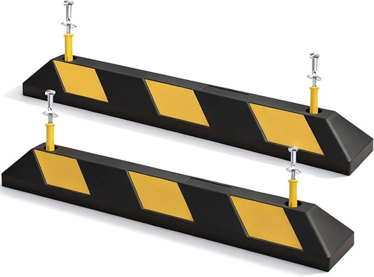 BESEA 35.5" Rubber Parking Stoppers 2 Pack, 22000 LBS Heavy Duty Car Stopper with Reflectors & Mounting Screws, Parking Stopper for Garage, Garage Parking Aid, Parking Stops for Cars 4 Inch Rise
