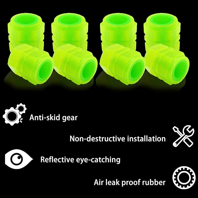 8PCS Car Tire Valve Stem Caps, Universal Noctilucent Waterproof Car Wheel Tire Caps, Suitable for Air Valve Caps for Cars, Motorcycles, Bicycles (Yellow)