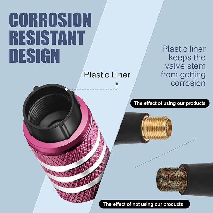 Tire Valve Stem Cap Cover - (5 Pack) Tire Air Caps Metal with Plastic Liner Corrosion Resistant Leak-Proof Snow Snowflake for Car Motorcycle Bike Pink